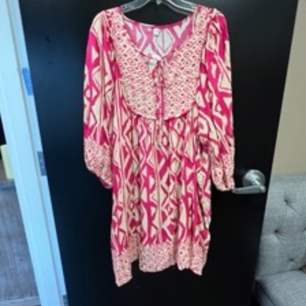 NWT! Qearal 2x Casual V Neck 3/4 Sleeve Boho Short Mini Dress Summer Beach Dress